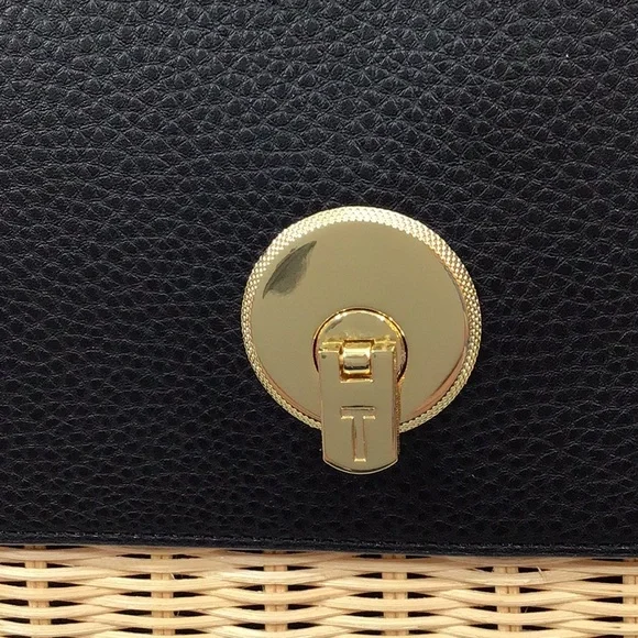 Ted Baker tan and black woven straw rattan crossbody Elava bag NWT